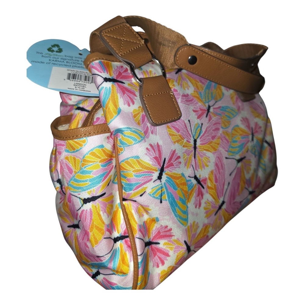 Lily Bloom Landon Satchel Stain Glass Butterfly Recycled Fabric Bag NWT - Picture 2 of 4